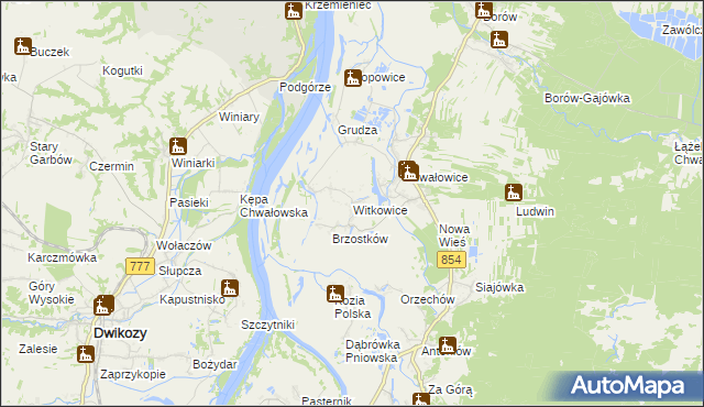 mapa Witkowice gmina Radomyśl nad Sanem, Witkowice gmina Radomyśl nad Sanem na mapie Targeo