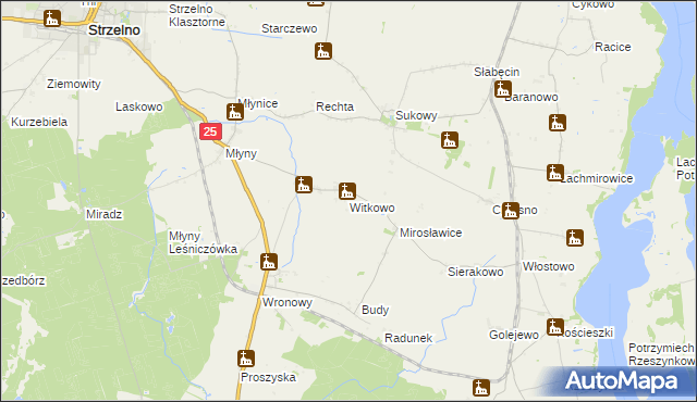 mapa Witkowo gmina Strzelno, Witkowo gmina Strzelno na mapie Targeo