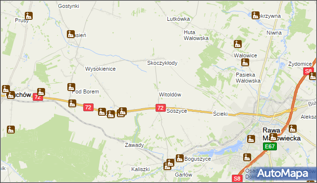 mapa Witoldów gmina Głuchów, Witoldów gmina Głuchów na mapie Targeo
