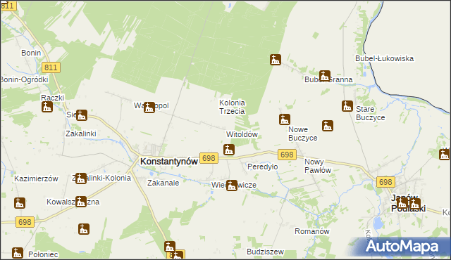 mapa Witoldów gmina Konstantynów, Witoldów gmina Konstantynów na mapie Targeo