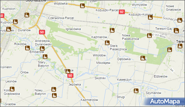 mapa Witoldów gmina Teresin, Witoldów gmina Teresin na mapie Targeo