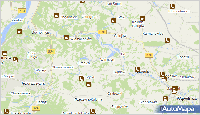 mapa Witoszyn gmina Kazimierz Dolny, Witoszyn gmina Kazimierz Dolny na mapie Targeo