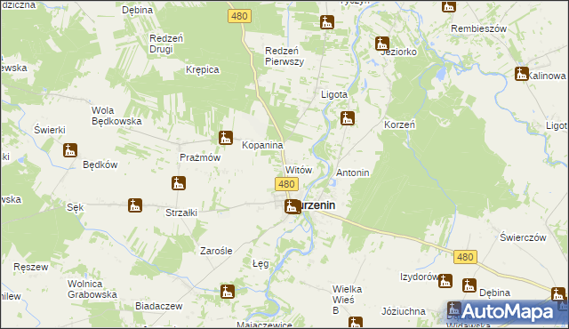 mapa Witów gmina Burzenin, Witów gmina Burzenin na mapie Targeo