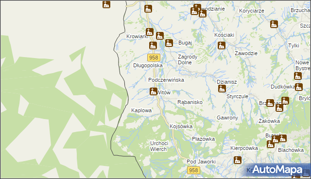 mapa Witów gmina Kościelisko, Witów gmina Kościelisko na mapie Targeo