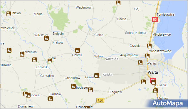 mapa Witów gmina Warta, Witów gmina Warta na mapie Targeo