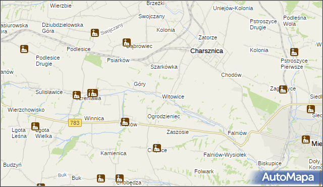 mapa Witowice gmina Charsznica, Witowice gmina Charsznica na mapie Targeo