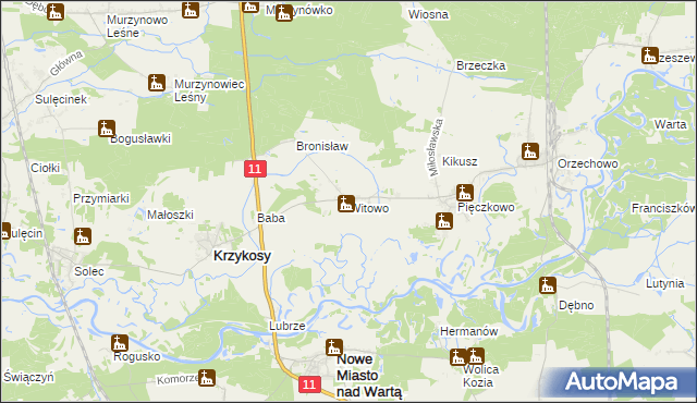 mapa Witowo gmina Krzykosy, Witowo gmina Krzykosy na mapie Targeo