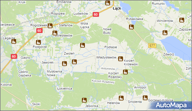 mapa Władysławów gmina Łąck, Władysławów gmina Łąck na mapie Targeo