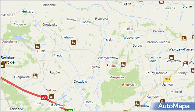 mapa Władysławów gmina Świnice Warckie, Władysławów gmina Świnice Warckie na mapie Targeo