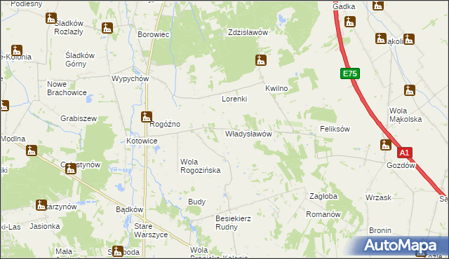 mapa Władysławów gmina Zgierz, Władysławów gmina Zgierz na mapie Targeo