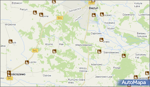 mapa Władysławowo gmina Bieżuń, Władysławowo gmina Bieżuń na mapie Targeo