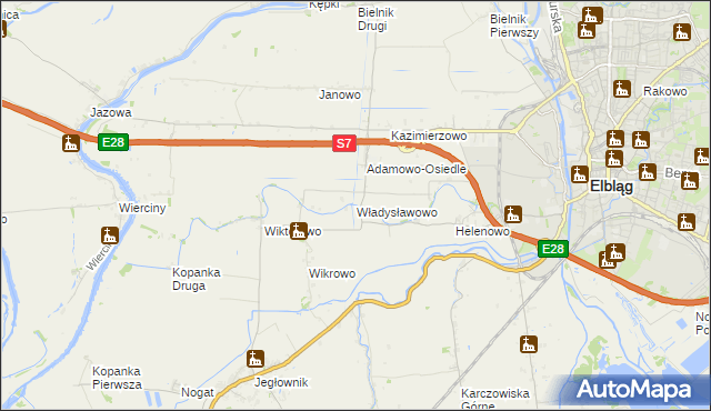 mapa Władysławowo gmina Elbląg, Władysławowo gmina Elbląg na mapie Targeo