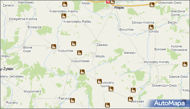 mapa Włodki gmina Repki, Włodki gmina Repki na mapie Targeo