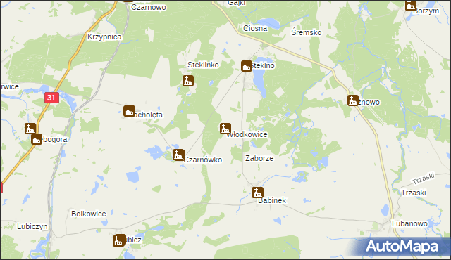 mapa Włodkowice, Włodkowice na mapie Targeo