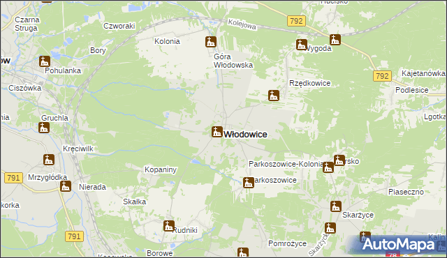 mapa Włodowice powiat zawierciański, Włodowice powiat zawierciański na mapie Targeo