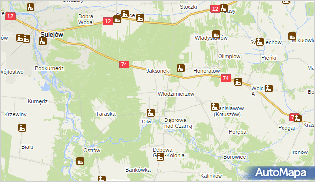 mapa Włodzimierzów gmina Aleksandrów, Włodzimierzów gmina Aleksandrów na mapie Targeo