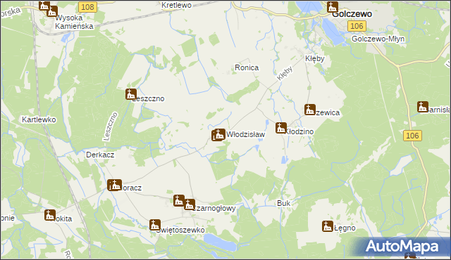 mapa Włodzisław gmina Przybiernów, Włodzisław gmina Przybiernów na mapie Targeo