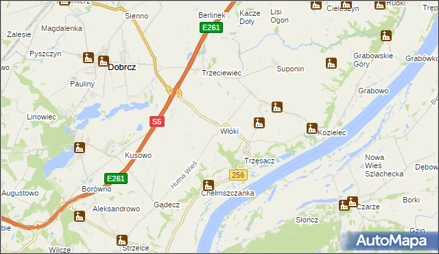 mapa Włóki gmina Dobrcz, Włóki gmina Dobrcz na mapie Targeo