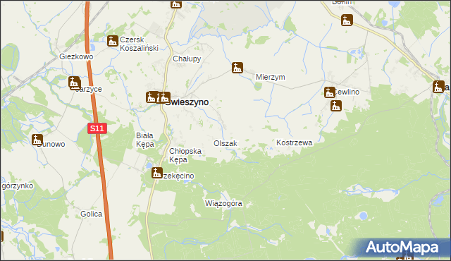 mapa Włoki gmina Świeszyno, Włoki gmina Świeszyno na mapie Targeo