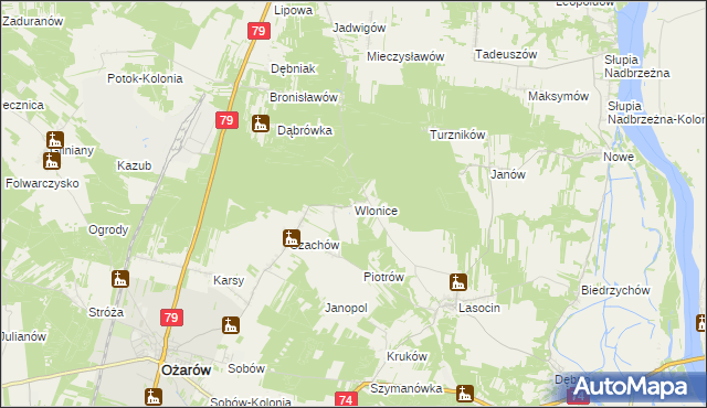 mapa Wlonice gmina Ożarów, Wlonice gmina Ożarów na mapie Targeo