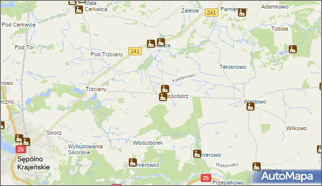 mapa Włościbórz gmina Sępólno Krajeńskie, Włościbórz gmina Sępólno Krajeńskie na mapie Targeo