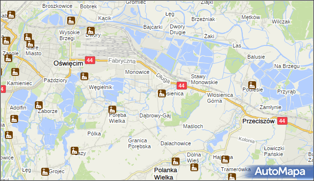 mapa Włosienica gmina Oświęcim, Włosienica gmina Oświęcim na mapie Targeo