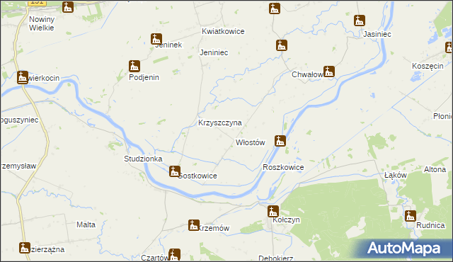 mapa Włostów gmina Bogdaniec, Włostów gmina Bogdaniec na mapie Targeo