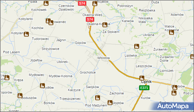 mapa Włostów gmina Lipnik, Włostów gmina Lipnik na mapie Targeo