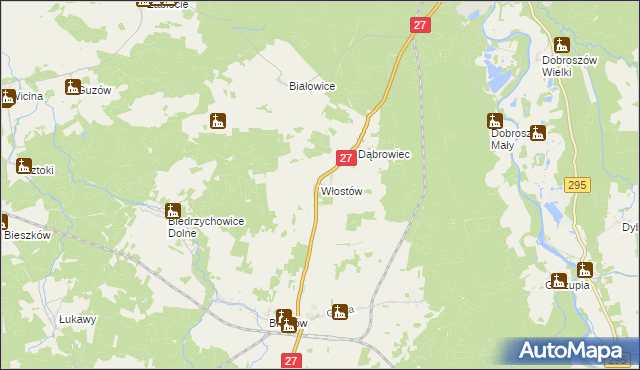 mapa Włostów gmina Żary, Włostów gmina Żary na mapie Targeo