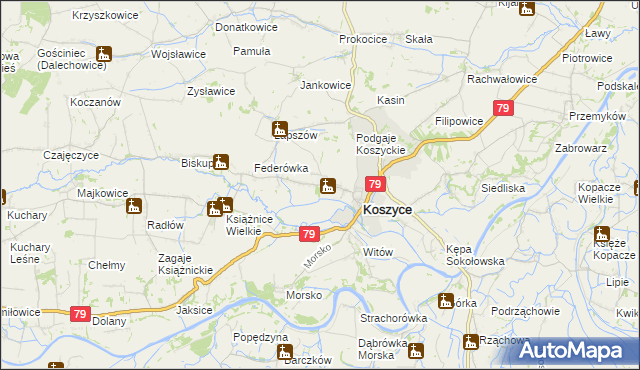 mapa Włostowice gmina Koszyce, Włostowice gmina Koszyce na mapie Targeo