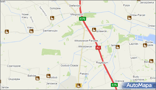 mapa Włostowice gmina Piątek, Włostowice gmina Piątek na mapie Targeo