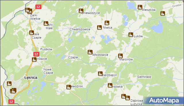 mapa Włostowice gmina Trzebiel, Włostowice gmina Trzebiel na mapie Targeo