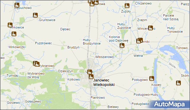 mapa Włoszanowo, Włoszanowo na mapie Targeo