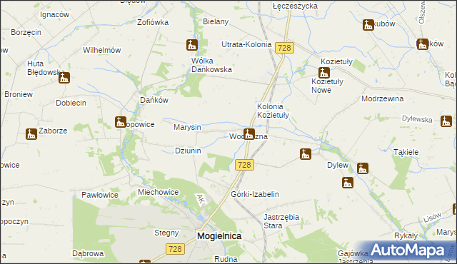 mapa Wodziczna gmina Mogielnica, Wodziczna gmina Mogielnica na mapie Targeo