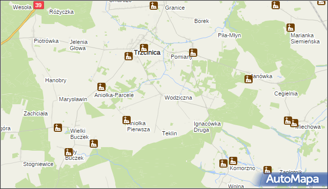 mapa Wodziczna gmina Trzcinica, Wodziczna gmina Trzcinica na mapie Targeo