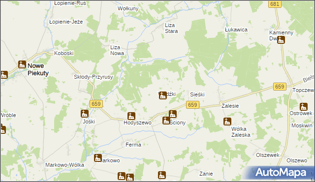 mapa Wodźki, Wodźki na mapie Targeo