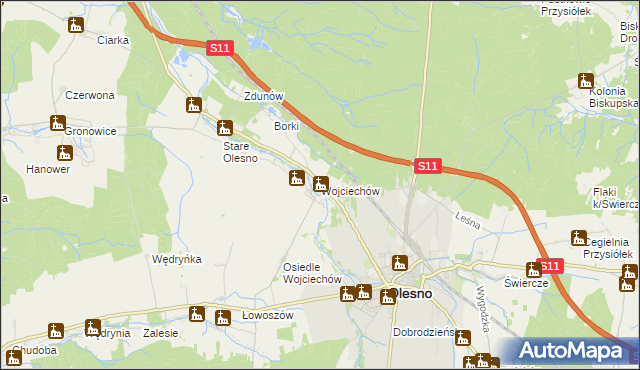 mapa Wojciechów gmina Olesno, Wojciechów gmina Olesno na mapie Targeo