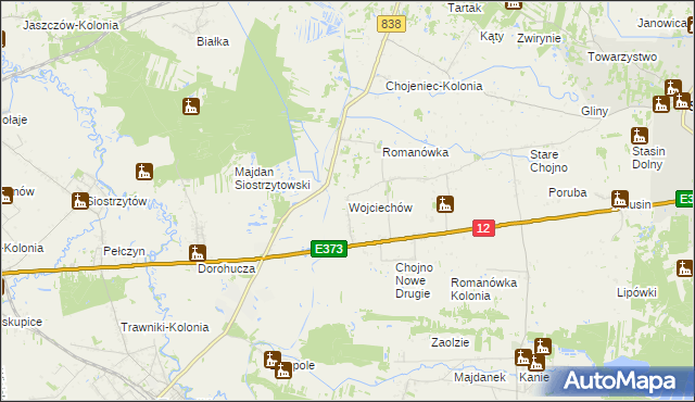 mapa Wojciechów gmina Siedliszcze, Wojciechów gmina Siedliszcze na mapie Targeo