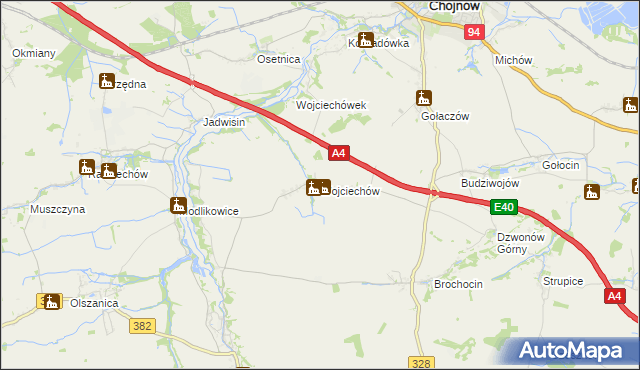 mapa Wojciechów gmina Zagrodno, Wojciechów gmina Zagrodno na mapie Targeo