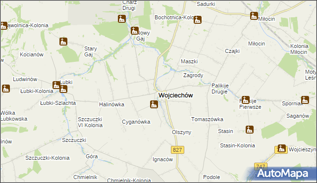 mapa Wojciechów powiat lubelski, Wojciechów powiat lubelski na mapie Targeo