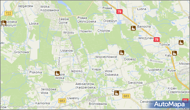 mapa Wojciechowice gmina Góra Kalwaria, Wojciechowice gmina Góra Kalwaria na mapie Targeo