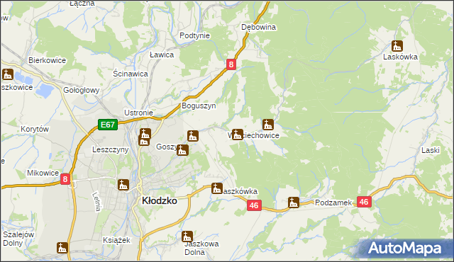 mapa Wojciechowice gmina Kłodzko, Wojciechowice gmina Kłodzko na mapie Targeo
