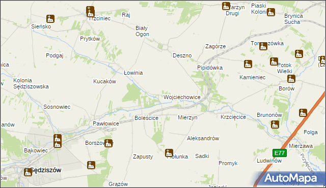 mapa Wojciechowice gmina Sędziszów, Wojciechowice gmina Sędziszów na mapie Targeo