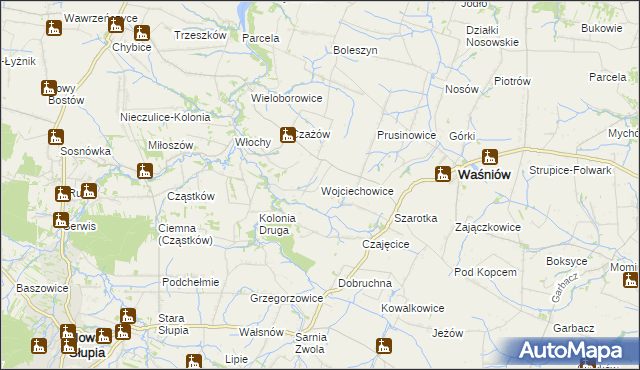 mapa Wojciechowice gmina Waśniów, Wojciechowice gmina Waśniów na mapie Targeo