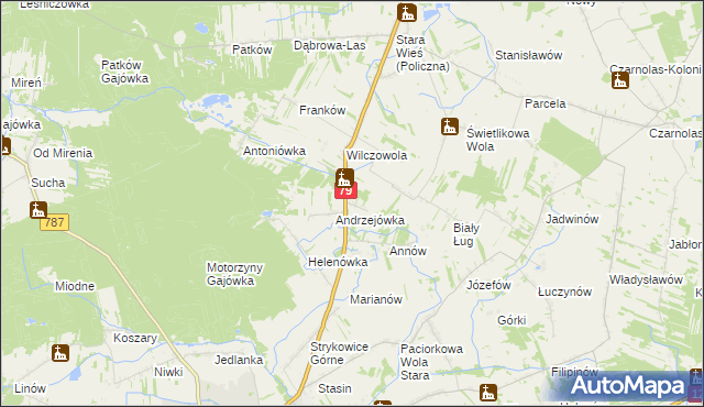 mapa Wojciechówka gmina Policzna, Wojciechówka gmina Policzna na mapie Targeo