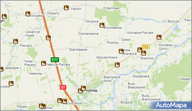 mapa Wojciechówka gmina Promna, Wojciechówka gmina Promna na mapie Targeo