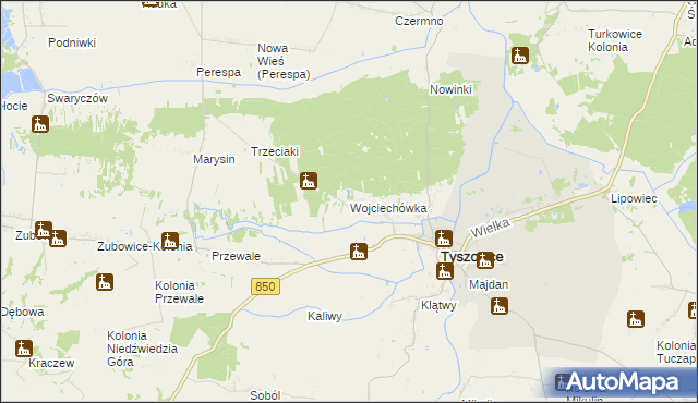 mapa Wojciechówka gmina Tyszowce, Wojciechówka gmina Tyszowce na mapie Targeo