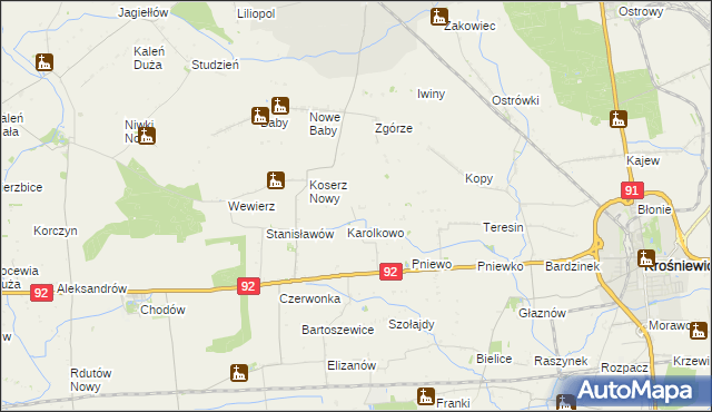 mapa Wojciechowo gmina Chodów, Wojciechowo gmina Chodów na mapie Targeo