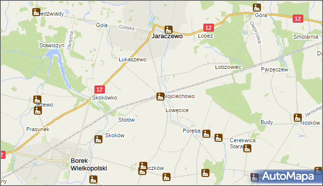 mapa Wojciechowo gmina Jaraczewo, Wojciechowo gmina Jaraczewo na mapie Targeo