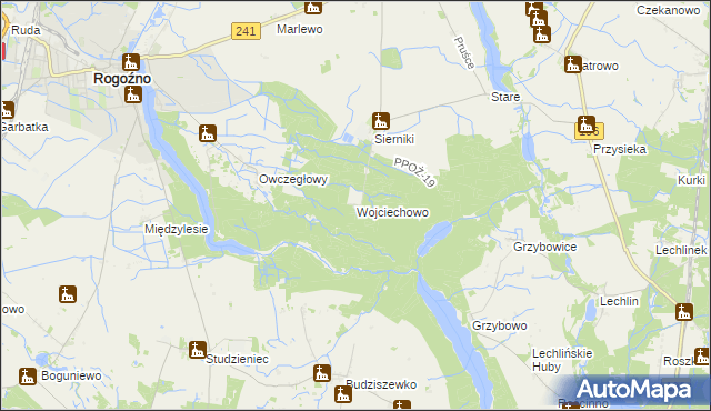 mapa Wojciechowo gmina Rogoźno, Wojciechowo gmina Rogoźno na mapie Targeo